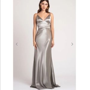 Jenny Yoo satin bridesmaid dress in latte